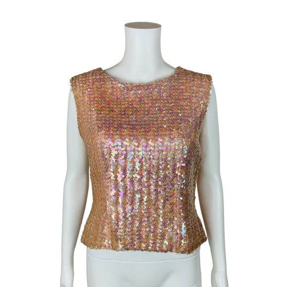 Vintage 50s Pink Sequin Sleeveless Top Glamorous Evening Tank B 36" - Picture 7 of 10